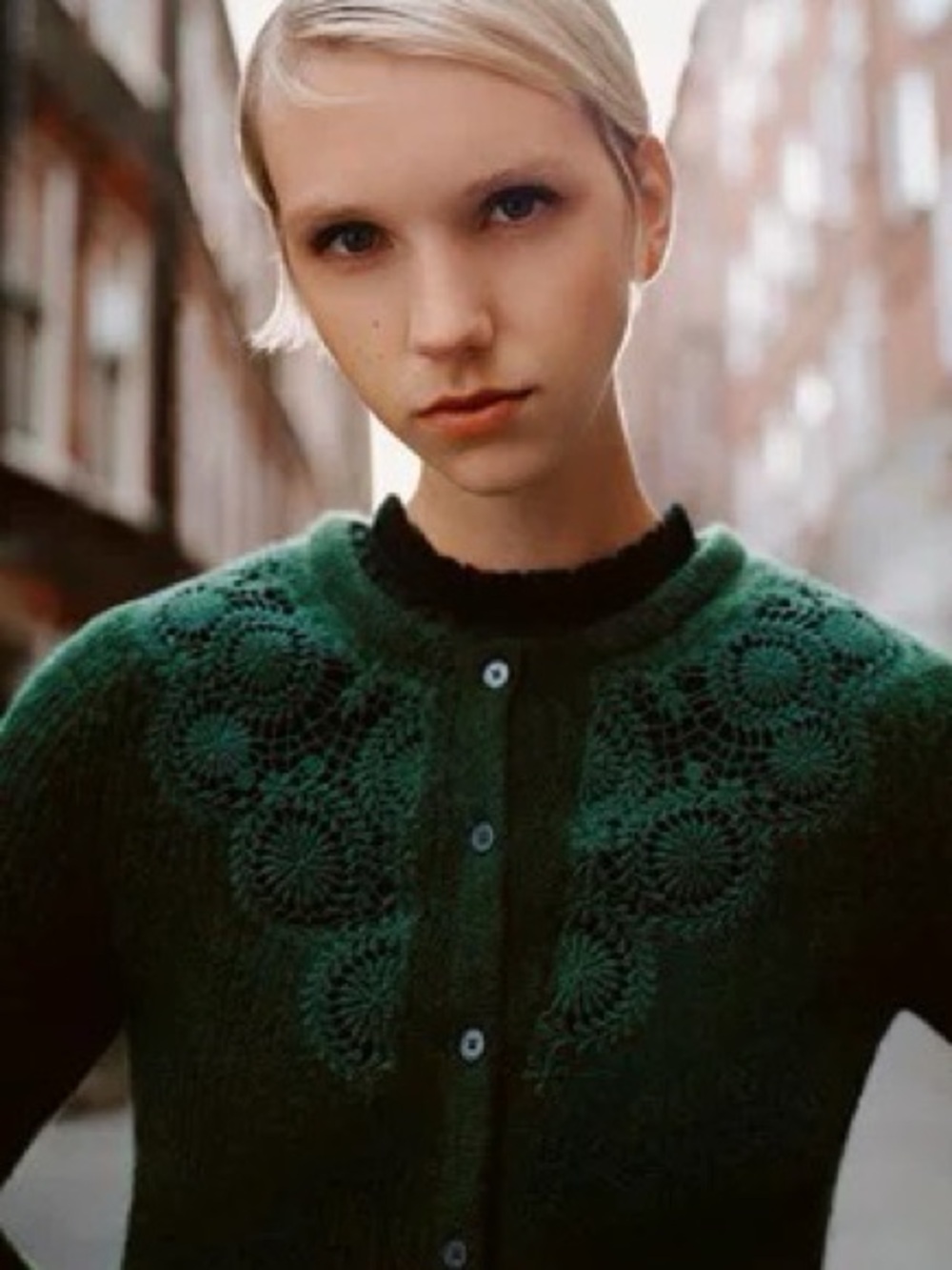 Boden Dark Green Cardigan with Lace Cuffs - Picture 3 of 9